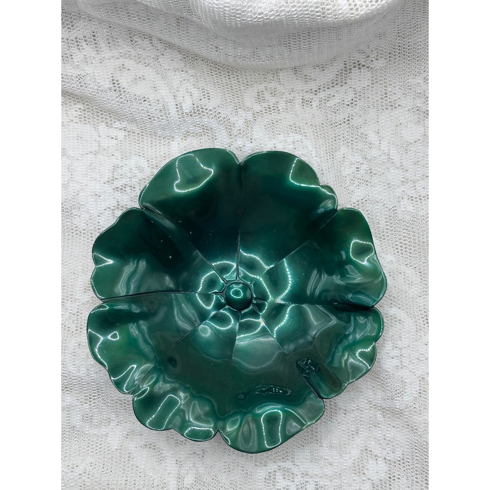 Vintage Green Flower Petal Bowl‎ Glossy Emerald Decorative Catchall Dish 6.5"